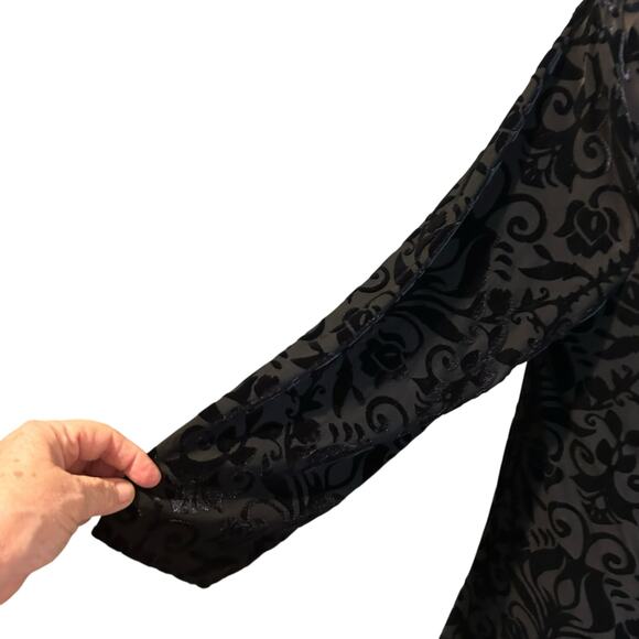 Black Velvet Burnout Top SZ LG Waterfall Neck Whimsey Goth Punk Ruby Ribbon LBD - Picture 6 of 10